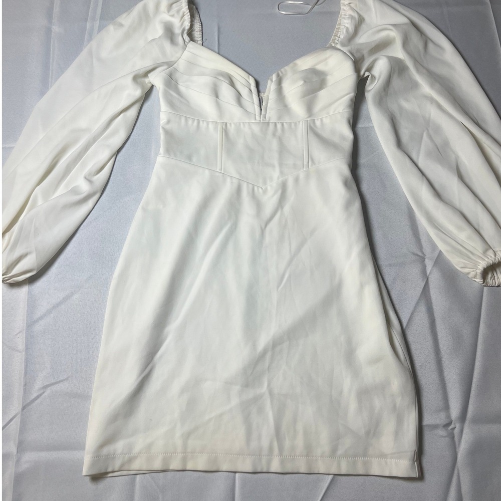 Princess Polly Zoella White Puff Sleeve Sweetheart Neck Mini Dress Size S‎